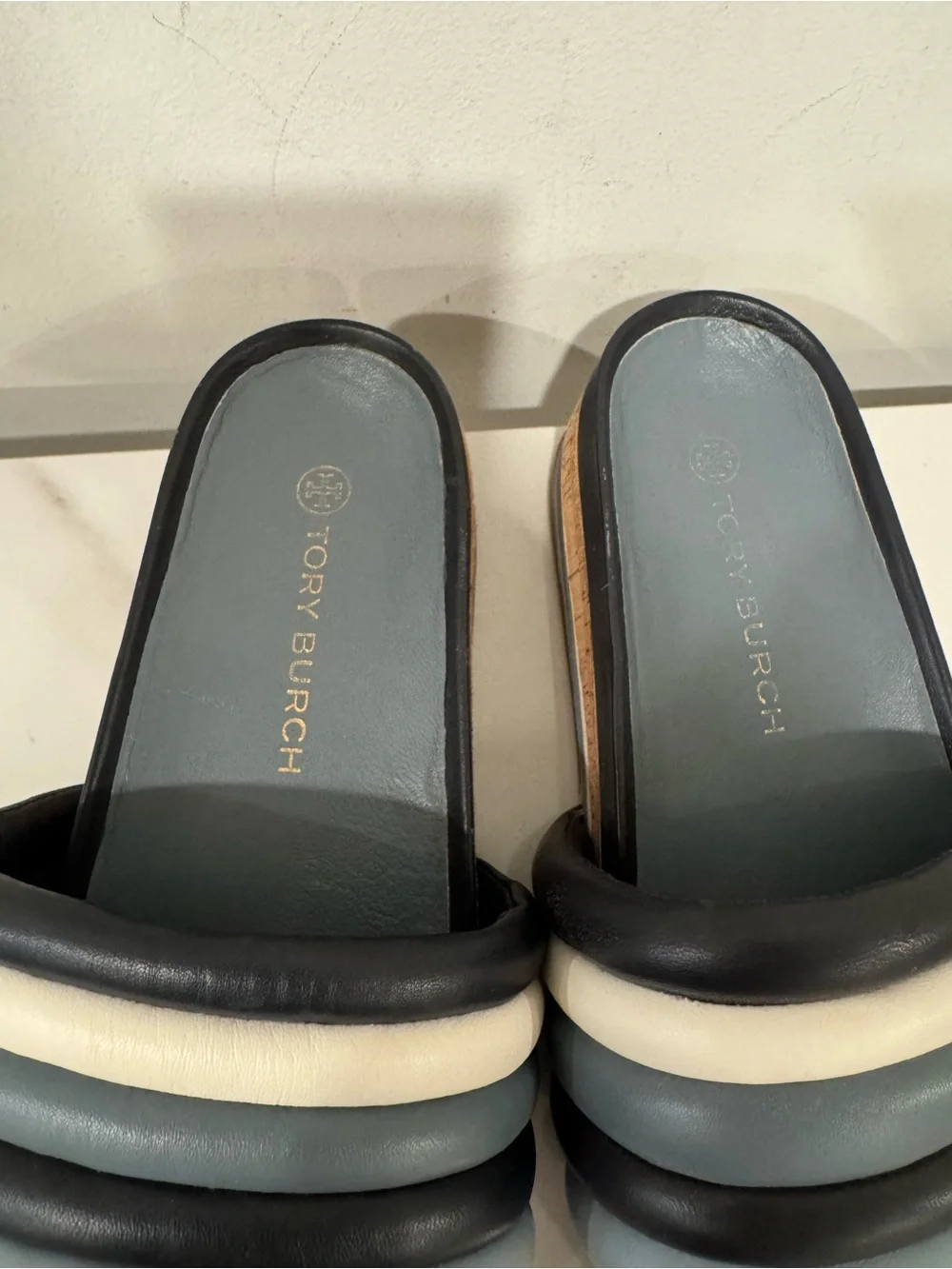 Tory Burch Padded Slide Sandals in Blue & White